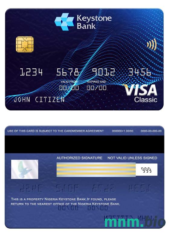 Nigeria Keystone Bank visa klasyczny karta przykład w formacie PSD